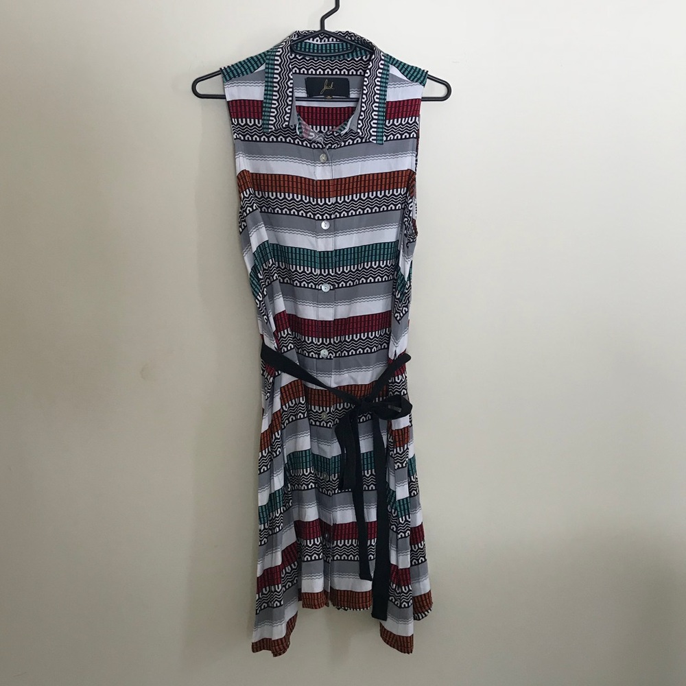 Sleeveless Shirt Dress w/ Tie
